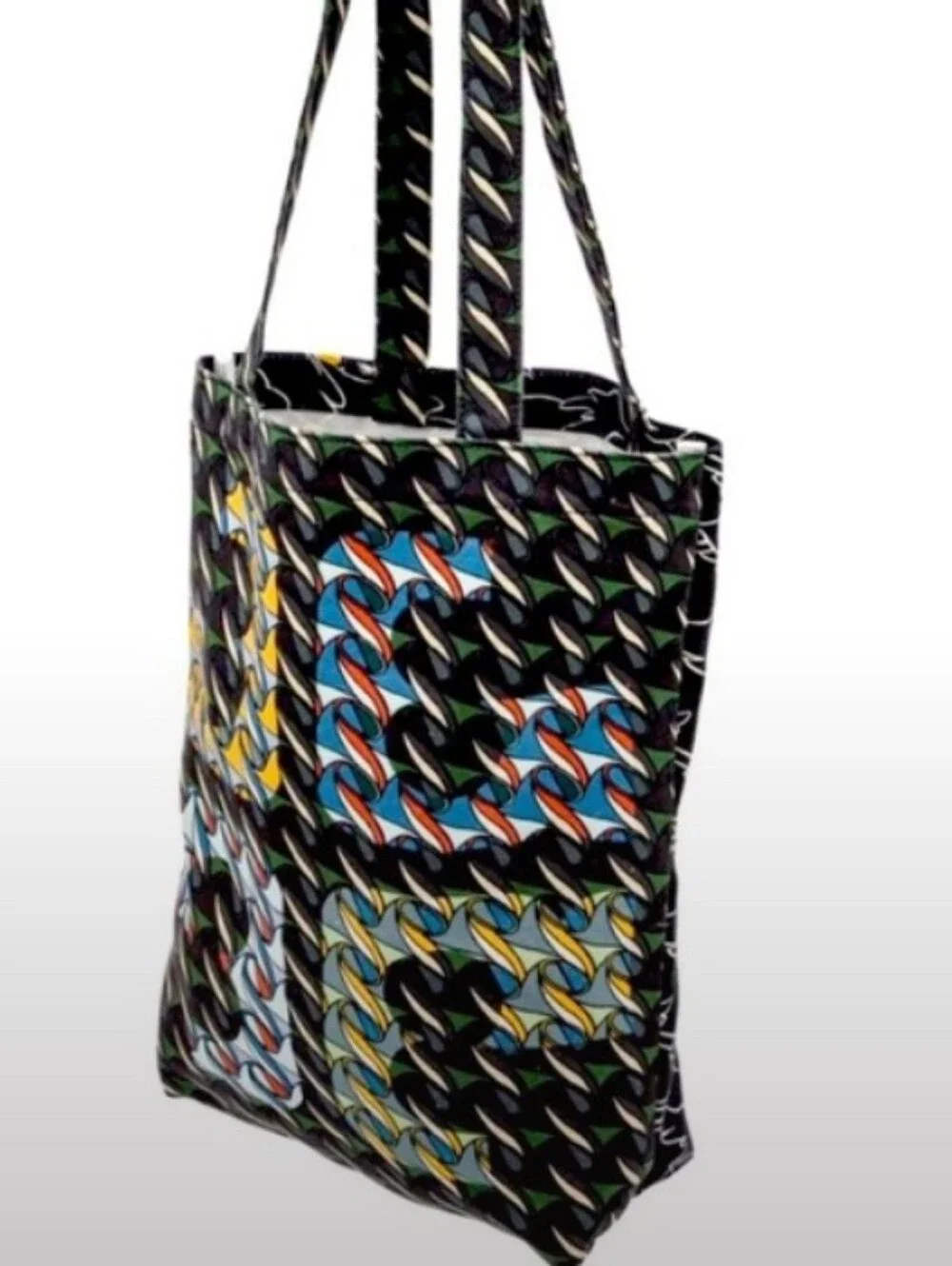 Tory Burch-Swan 🦢Ribbon Abstract Geometric Canvas Tote Bag 🖤